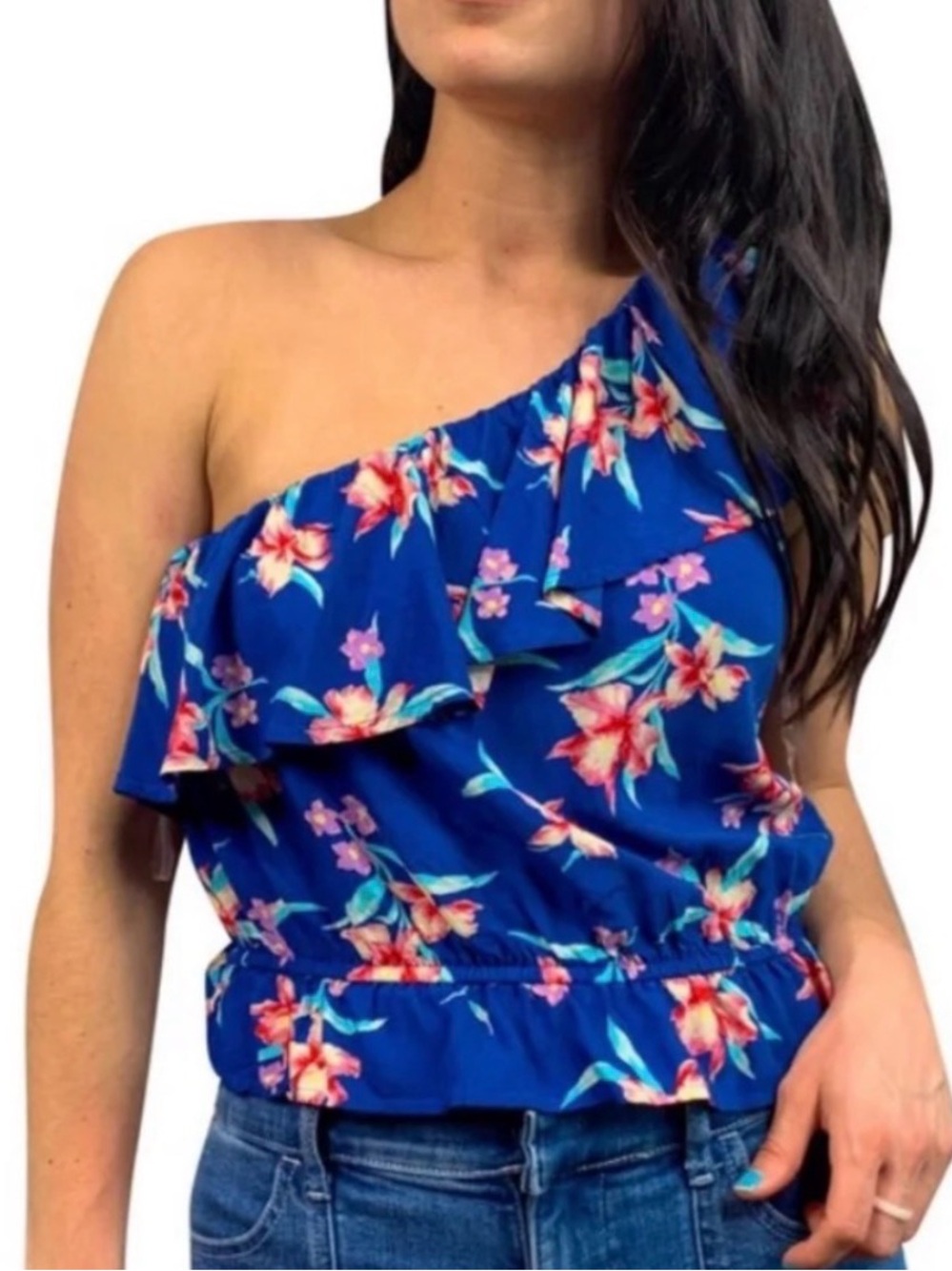 $7 Bundled💥 AE American Eagle One Shoulder Tropical Floral Crop Top Sz S